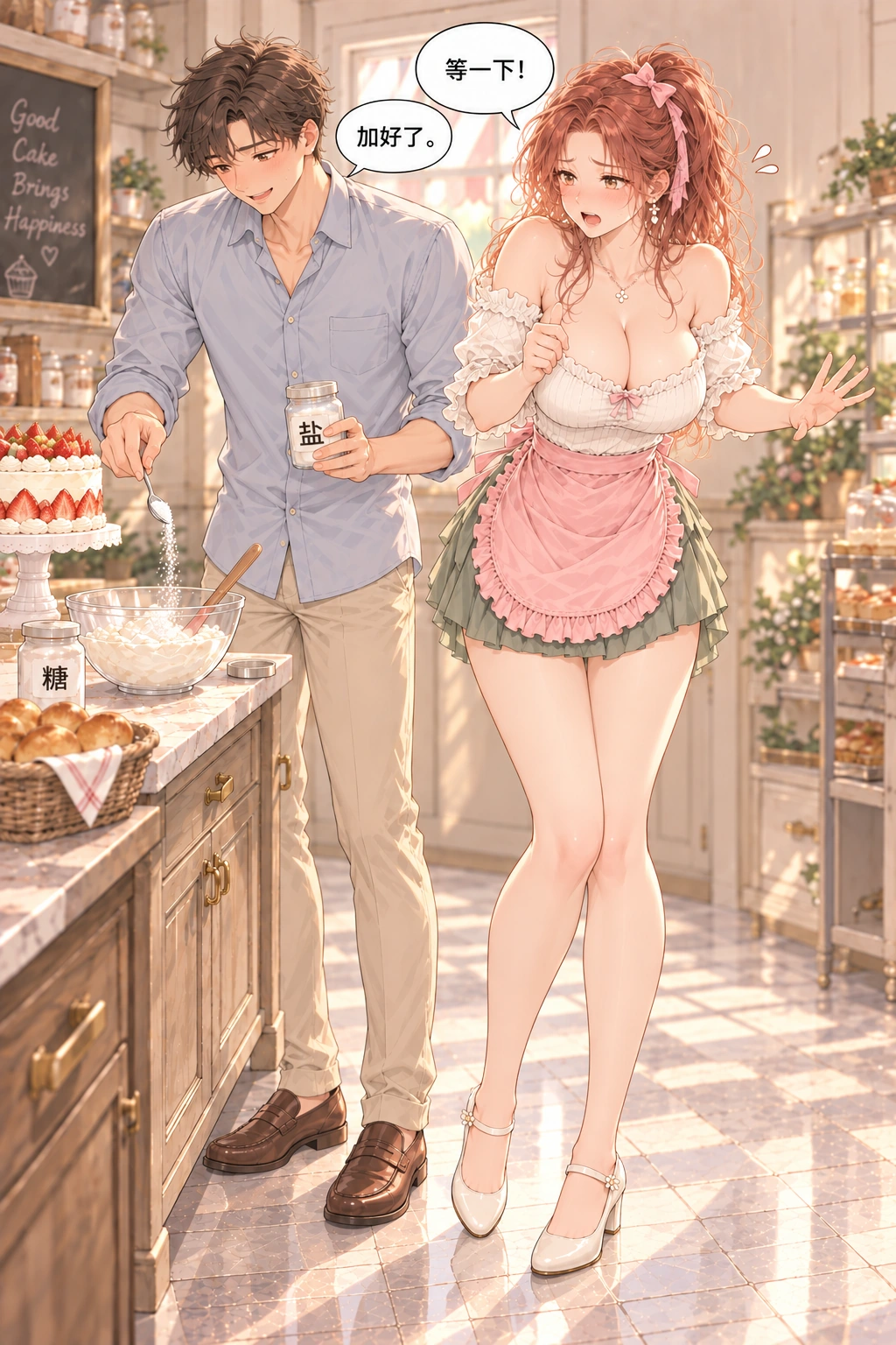 别急着尝甜头漫画画面：一勺盐已经倒进奶油