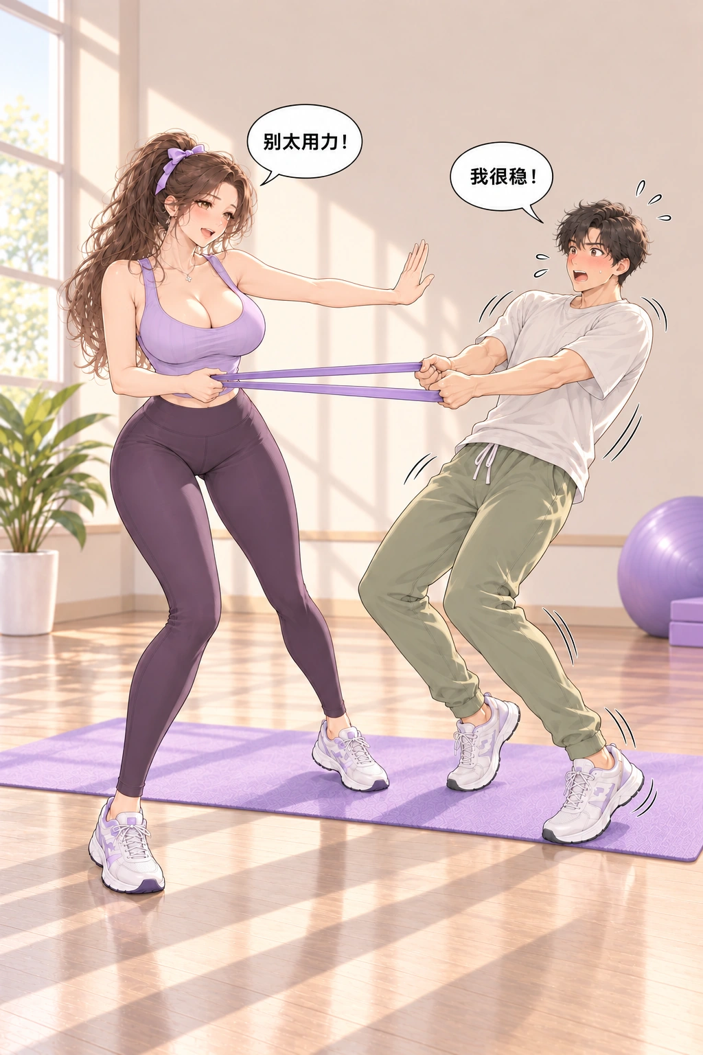 帮我拉一下漫画画面：他用力过度身体开始失衡