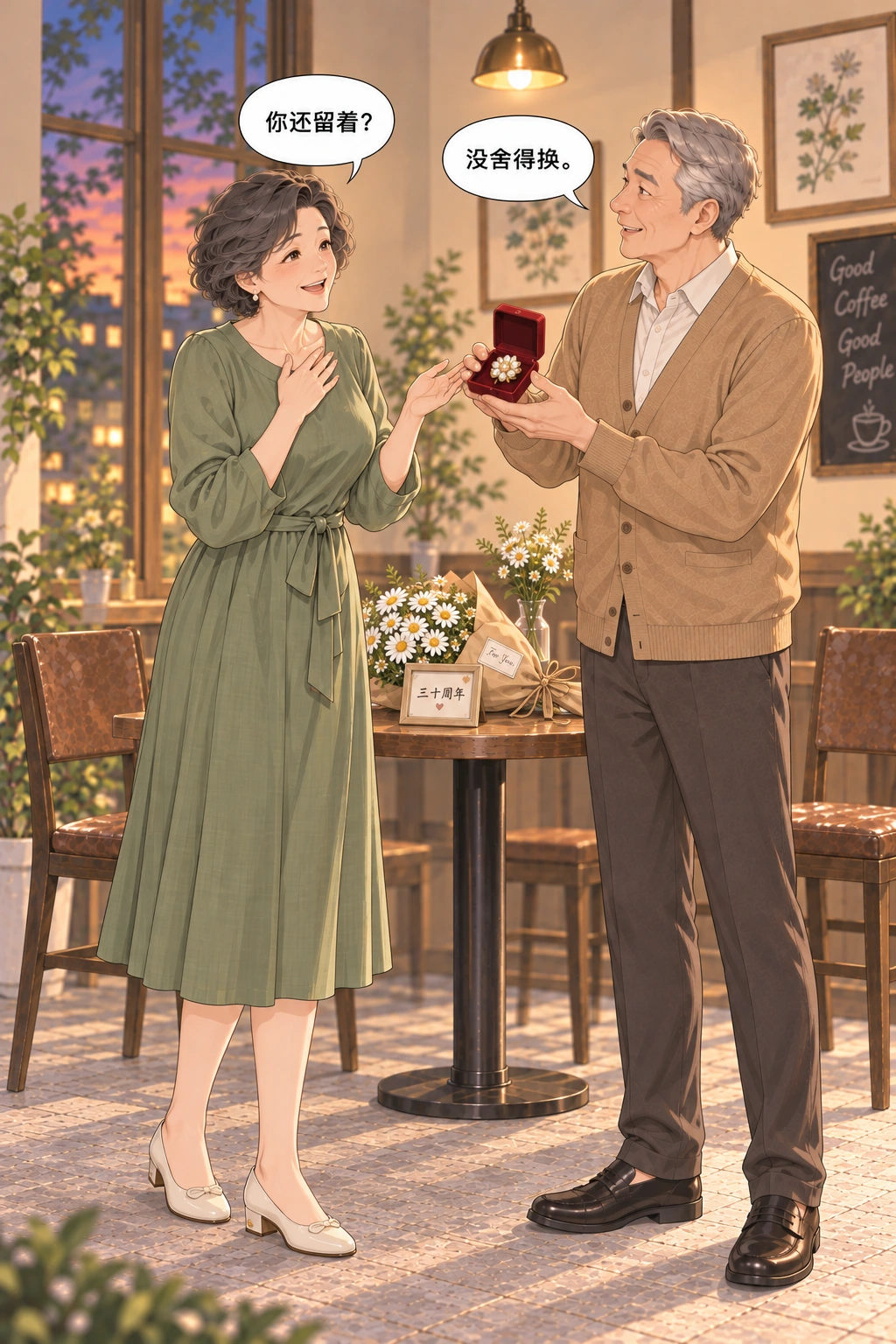 五分钟男朋友漫画画面：父亲送出保留多年的胸针表达心意