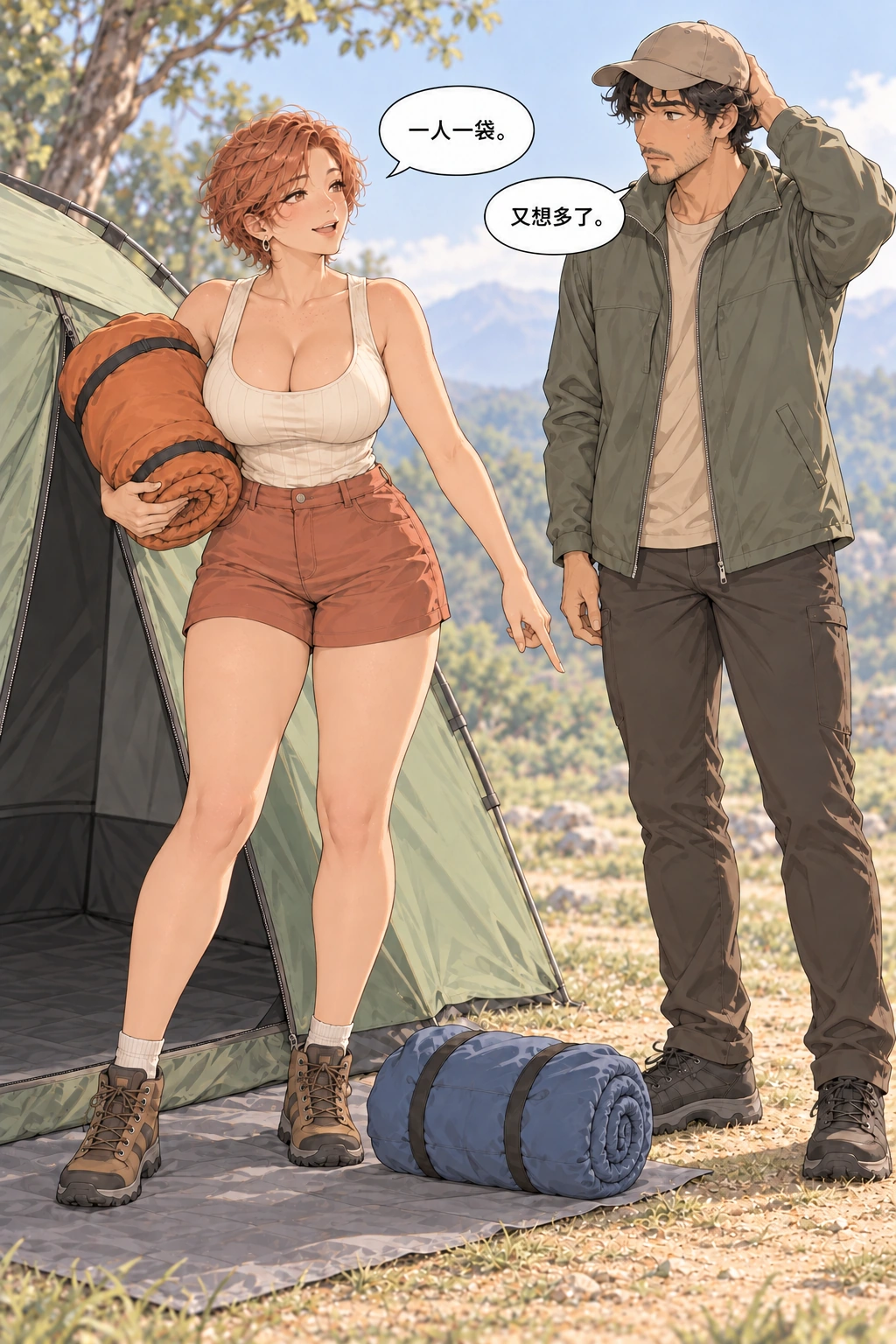 你睡里面漫画画面：两只独立睡袋揭晓了误会
