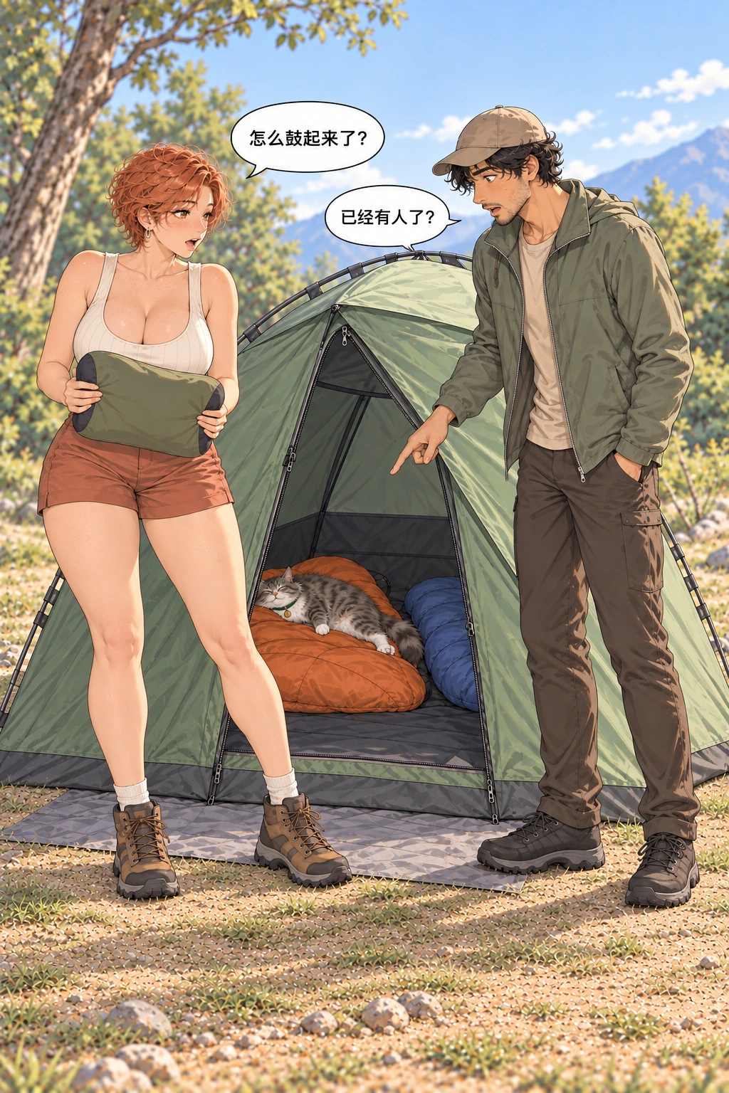 你睡里面漫画画面：睡袋鼓起原来已有住客