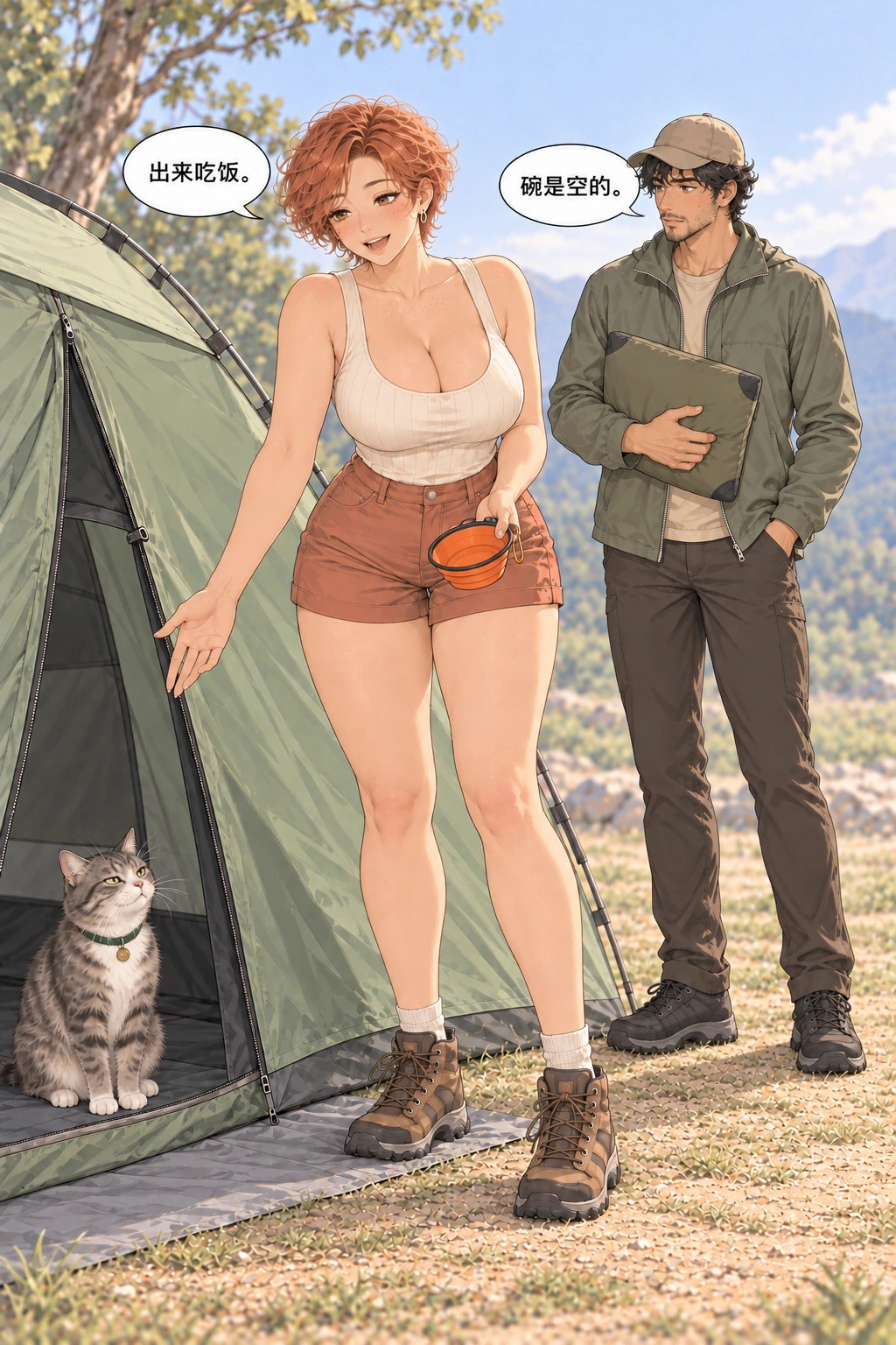 你睡里面漫画画面：空碗引诱被猫一眼识破