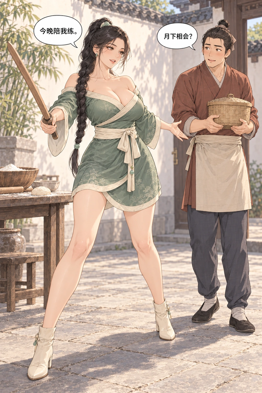 今晚陪我练漫画画面：她以武术起势邀请朋友晚上练习