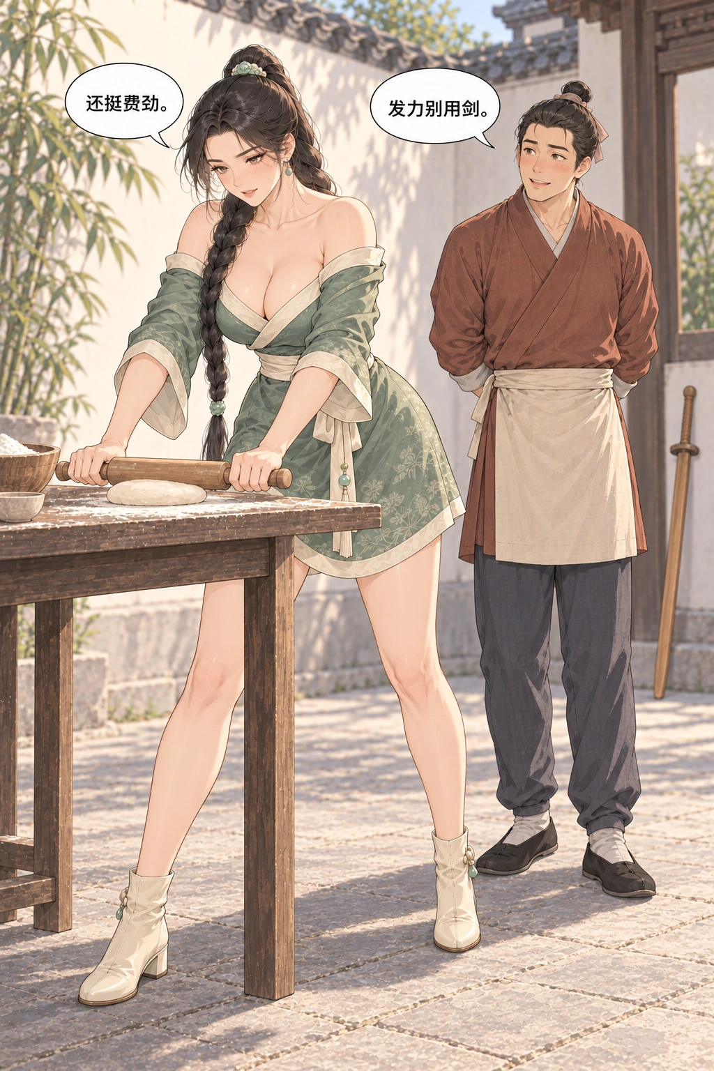 今晚陪我练漫画画面：她学会稳稳地推动擀面杖