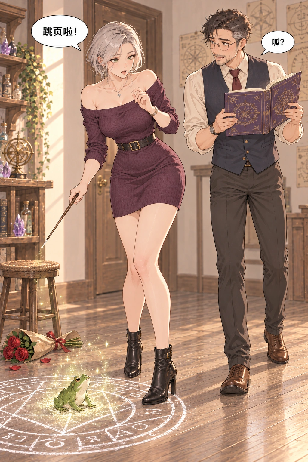 今晚只叫你漫画画面：念错一页召唤出青蛙