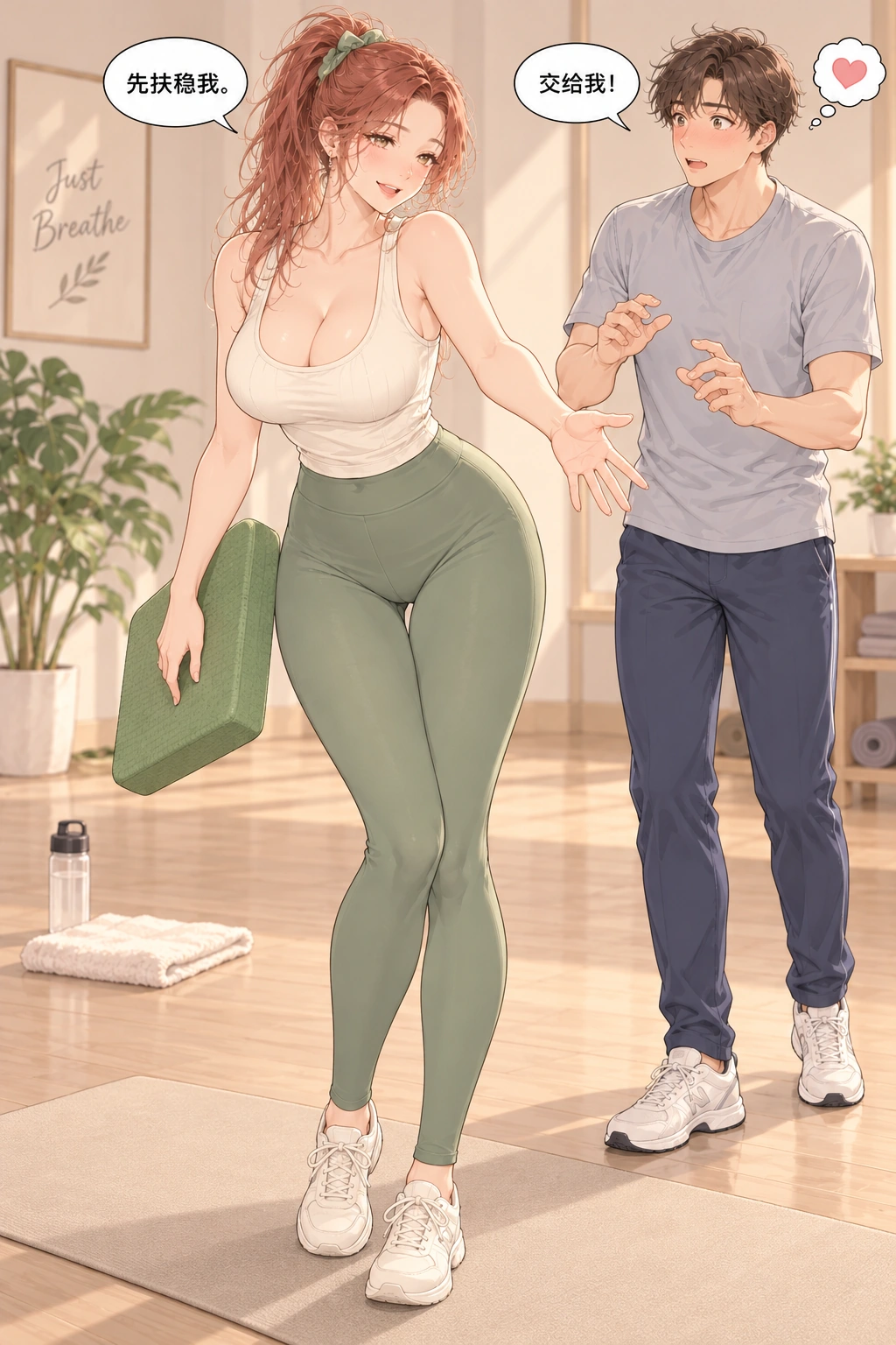 扶稳再放手漫画画面：她邀请他帮忙扶稳自己