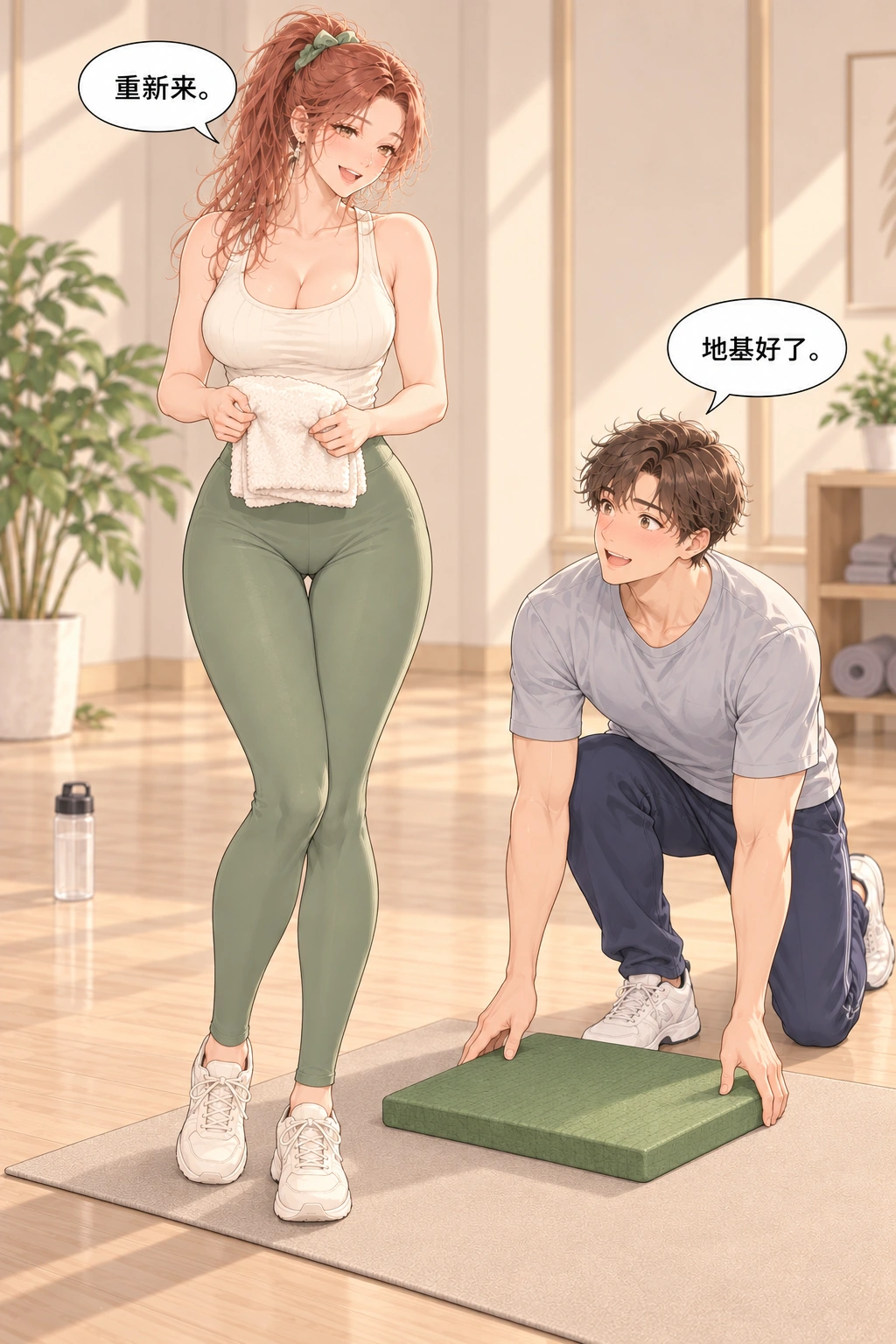 扶稳再放手漫画画面：取出毛巾重新放平垫子