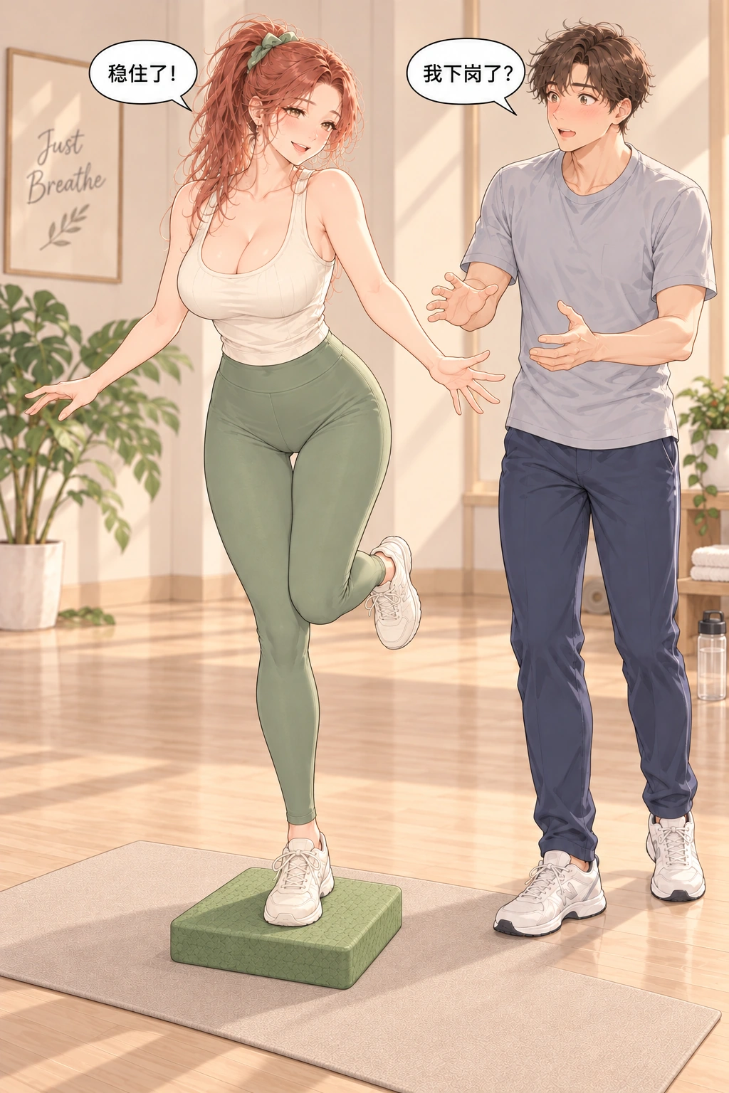 扶稳再放手漫画画面：她成功完成平衡练习
