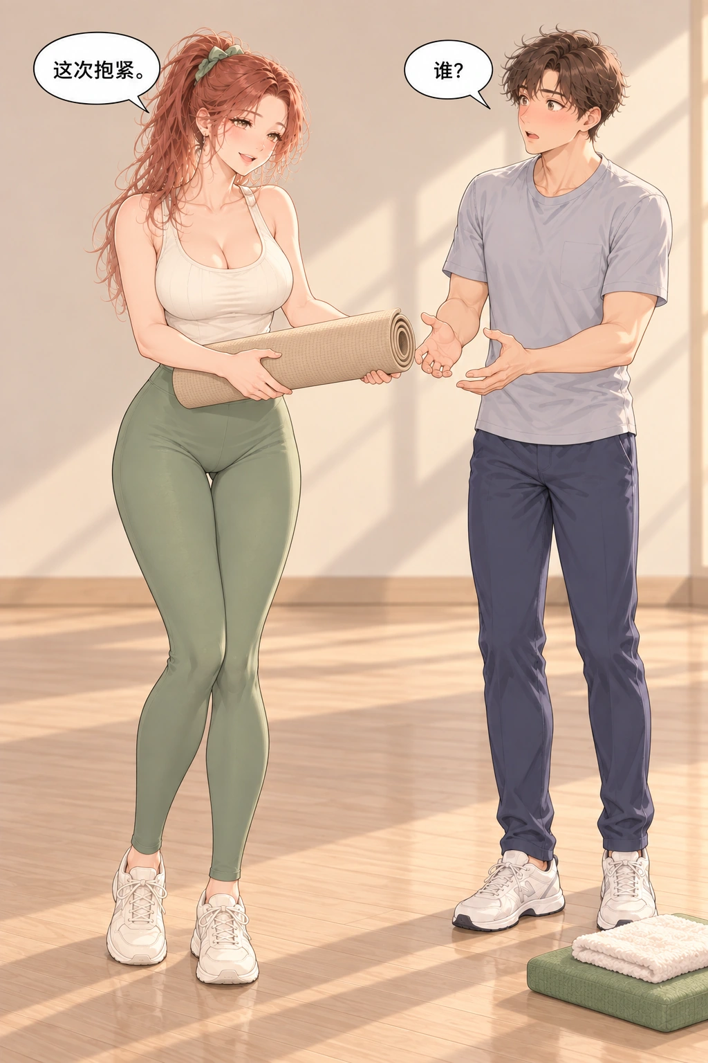 扶稳再放手漫画画面：收起瑜伽垫她请他抱紧