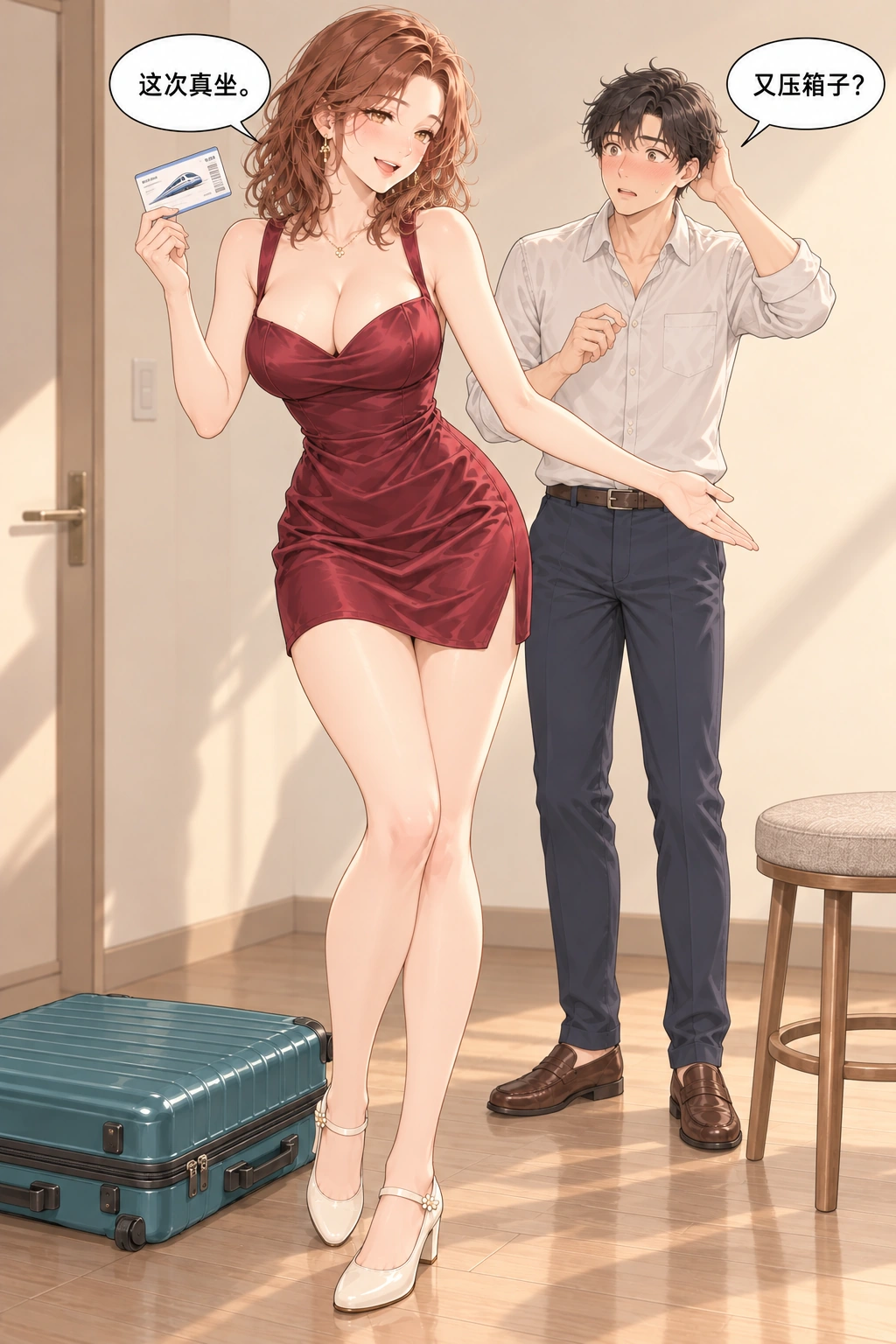 坐上来试试漫画画面：她再次邀请他坐下