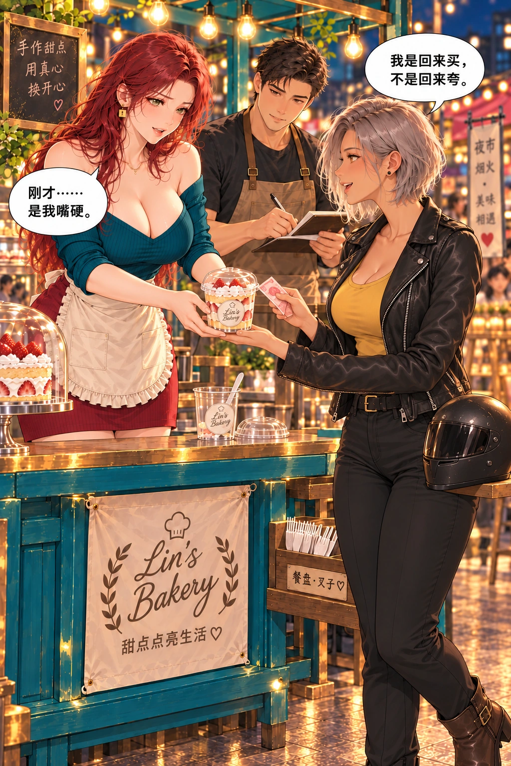 夸我可以,先付钱漫画画面:女主向顾客认错,顾客第二次付款回应