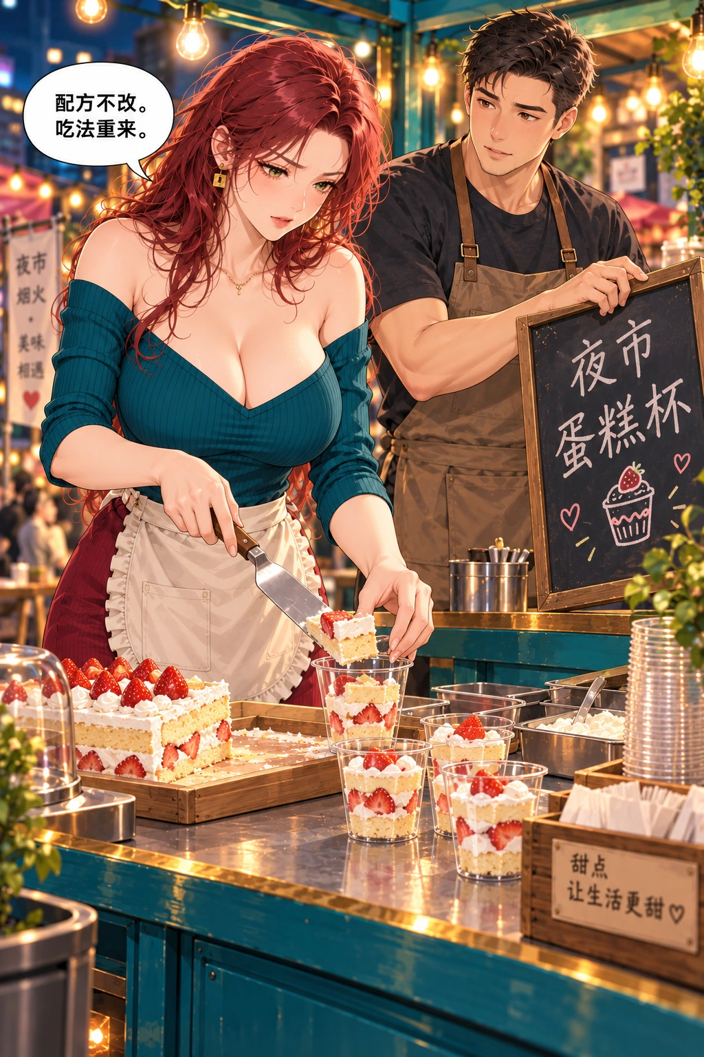 夸我可以,先付钱漫画画面:剩余同配方蛋糕切块装杯,免费牌换成新售卖牌