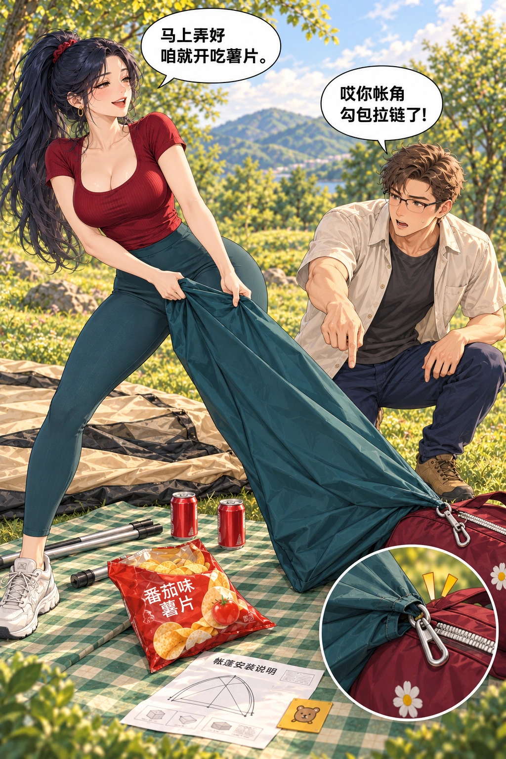 其实我一次都没搭过漫画画面：陈晓没听见提醒继续使劲拽帐子