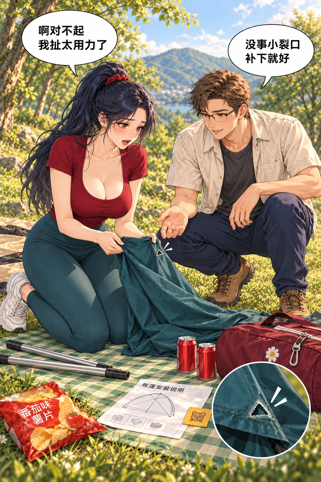 其实我一次都没搭过漫画画面：俩人盯着裂口当场愣住