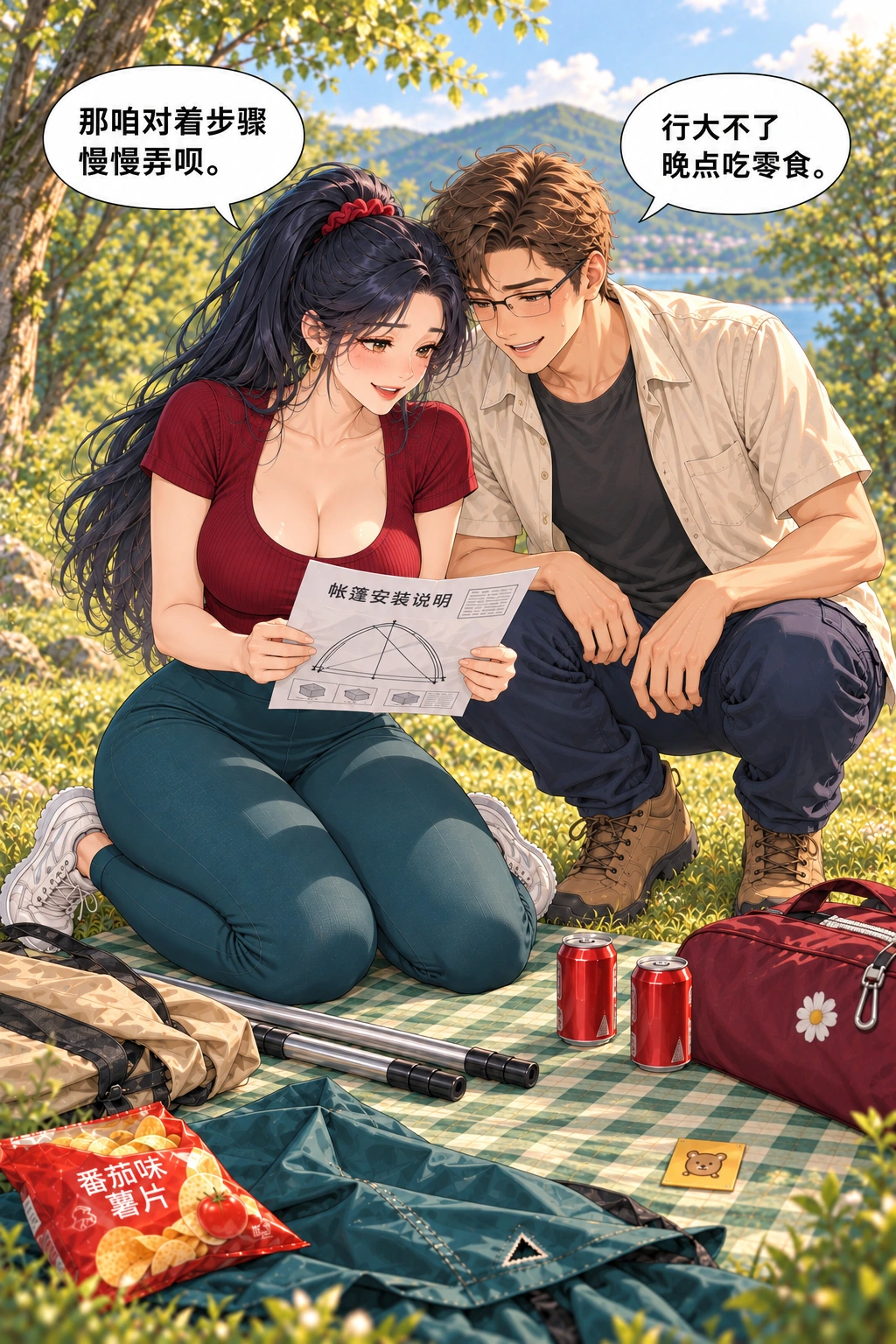 其实我一次都没搭过漫画画面：俩人头挨头凑着研究说明书