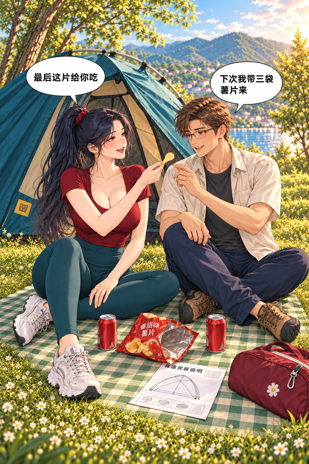 其实我一次都没搭过漫画画面：俩人挨着吹软乎乎的山风