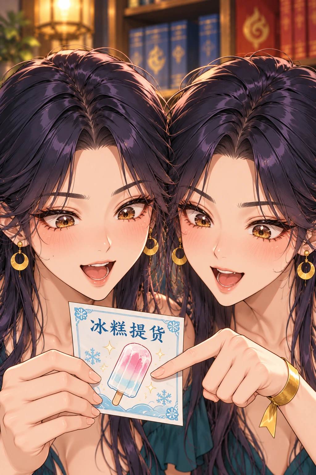 分身比我先下班？漫画画面：《分身比我先下班？》：两张相同的脸同时渴望同一份冰糕