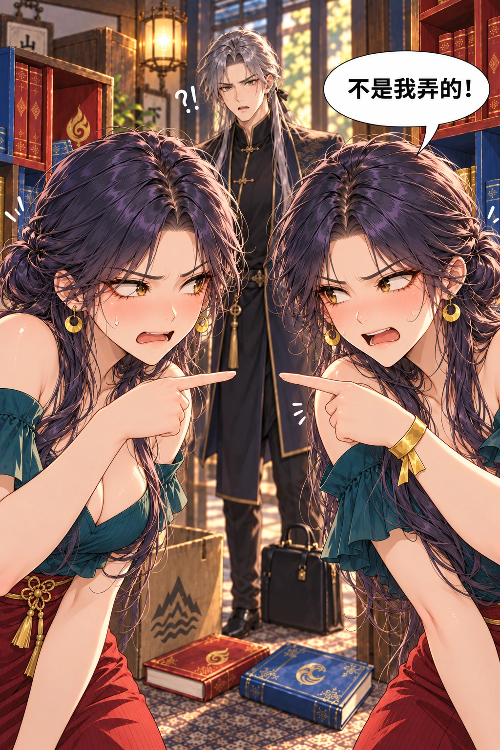 分身比我先下班？漫画画面：《分身比我先下班？》：同时指责对方，尴尬可见