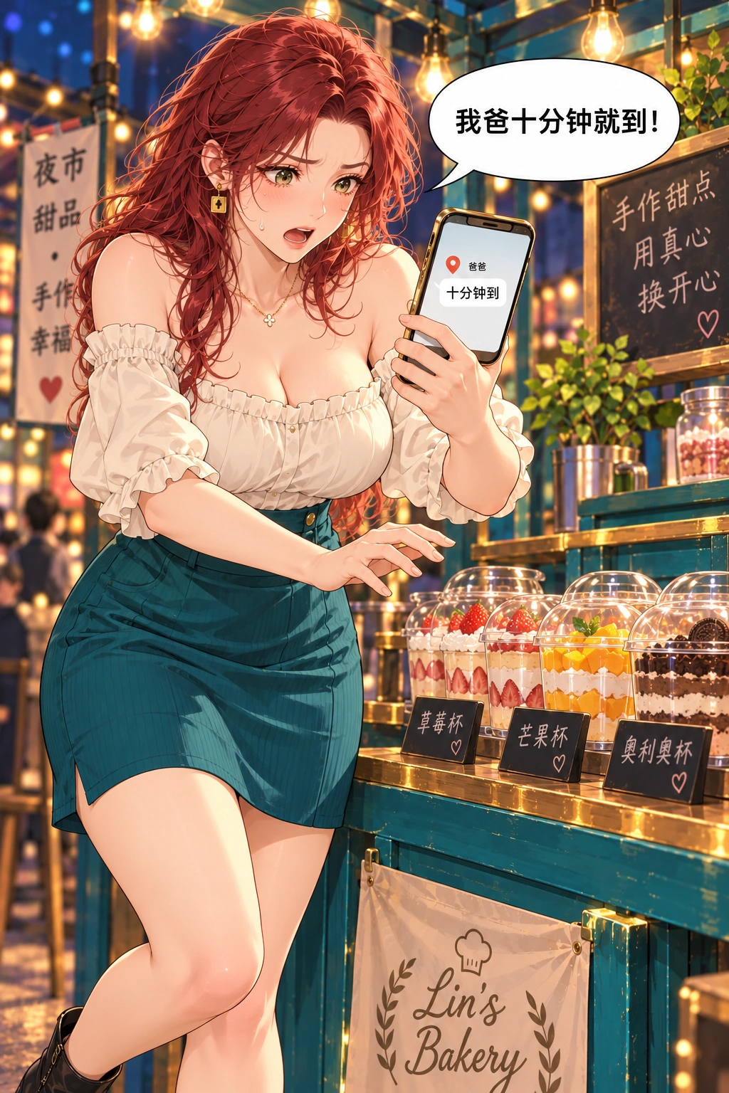 这张别发家里！漫画画面：《这张别发家里！》：摊位第二晚没有卖完，误发定位后父亲即将到访