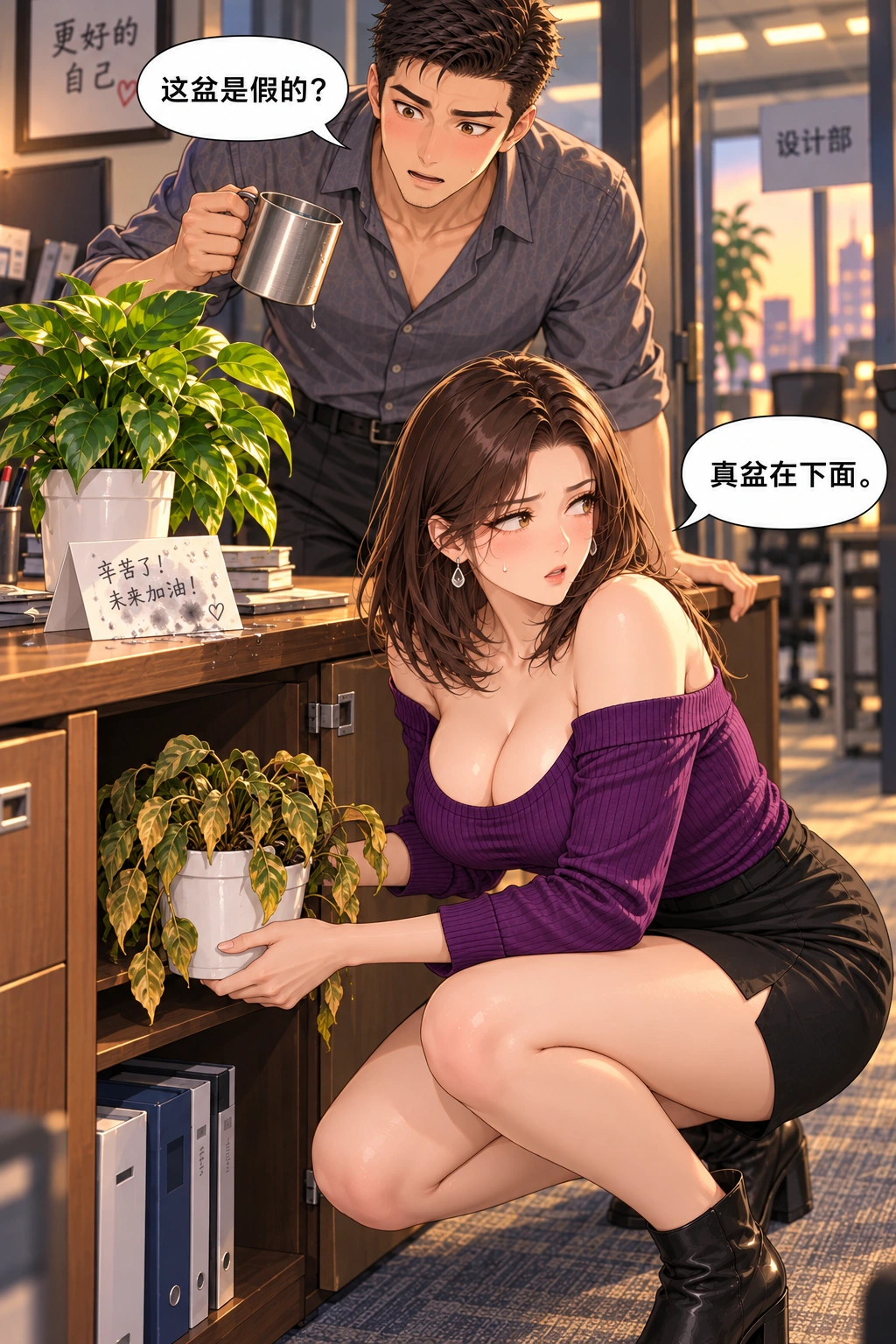 这盆先别浇漫画画面：《这盆先别浇》：两盆同框揭示误会，女主暴露自己的谎