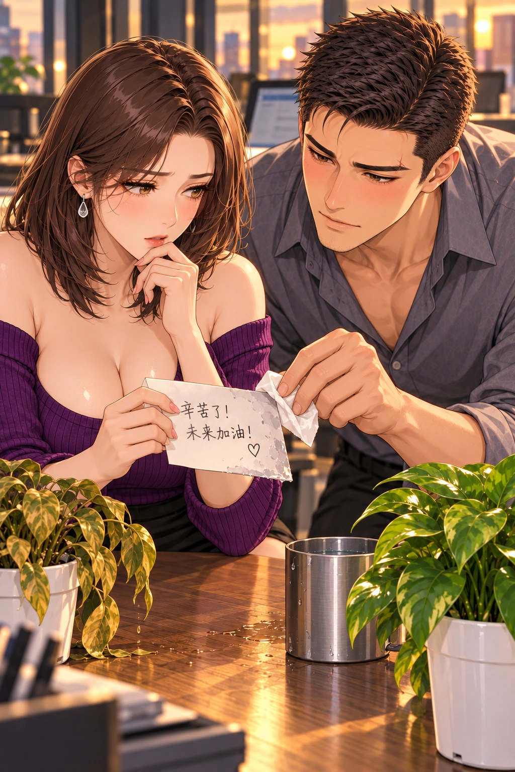 这盆先别浇漫画画面：《这盆先别浇》：双方停止掩饰；程默开始承担自己浇水的后果