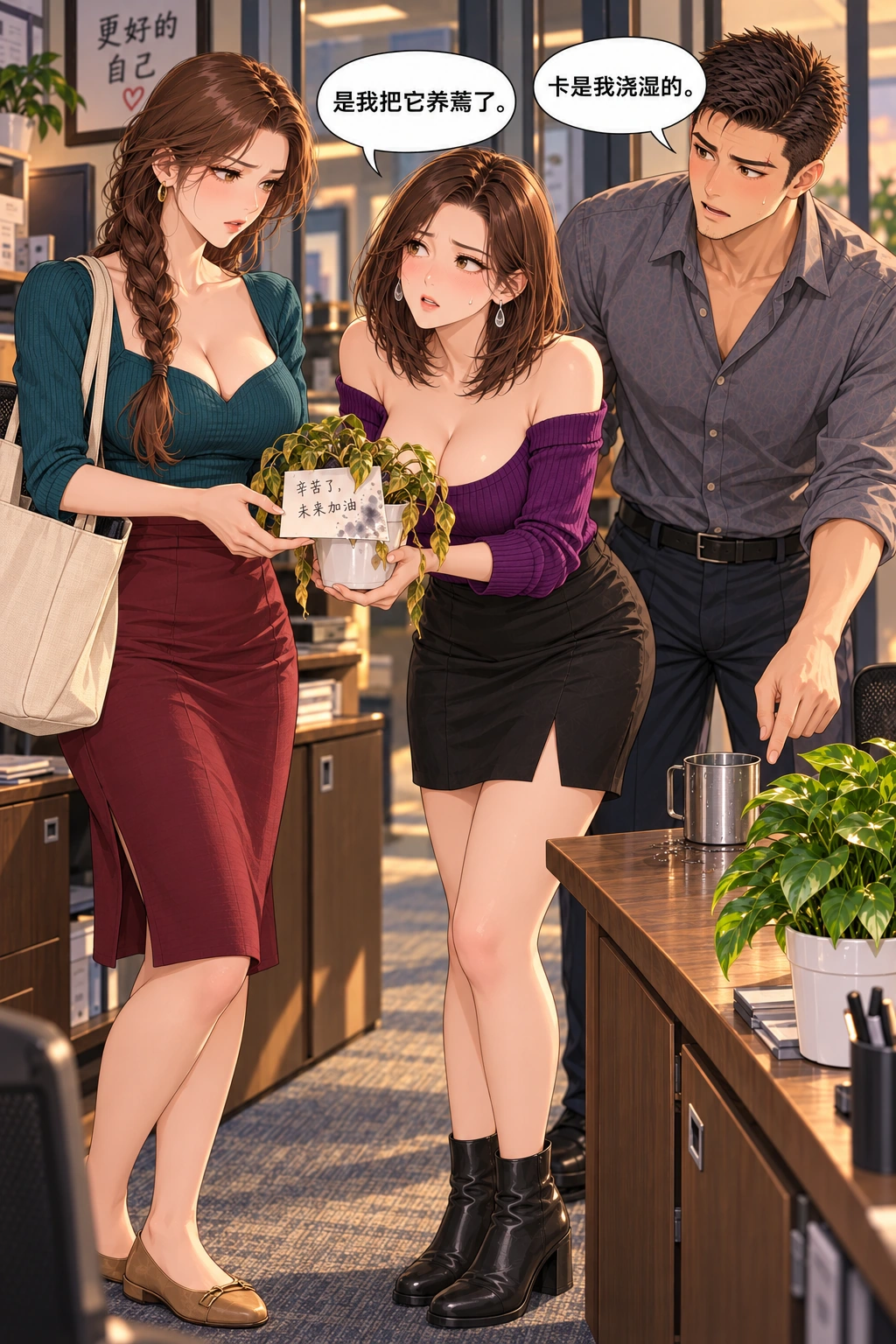 这盆先别浇漫画画面：《这盆先别浇》：两人各自公开承担，失去体面但守住真心