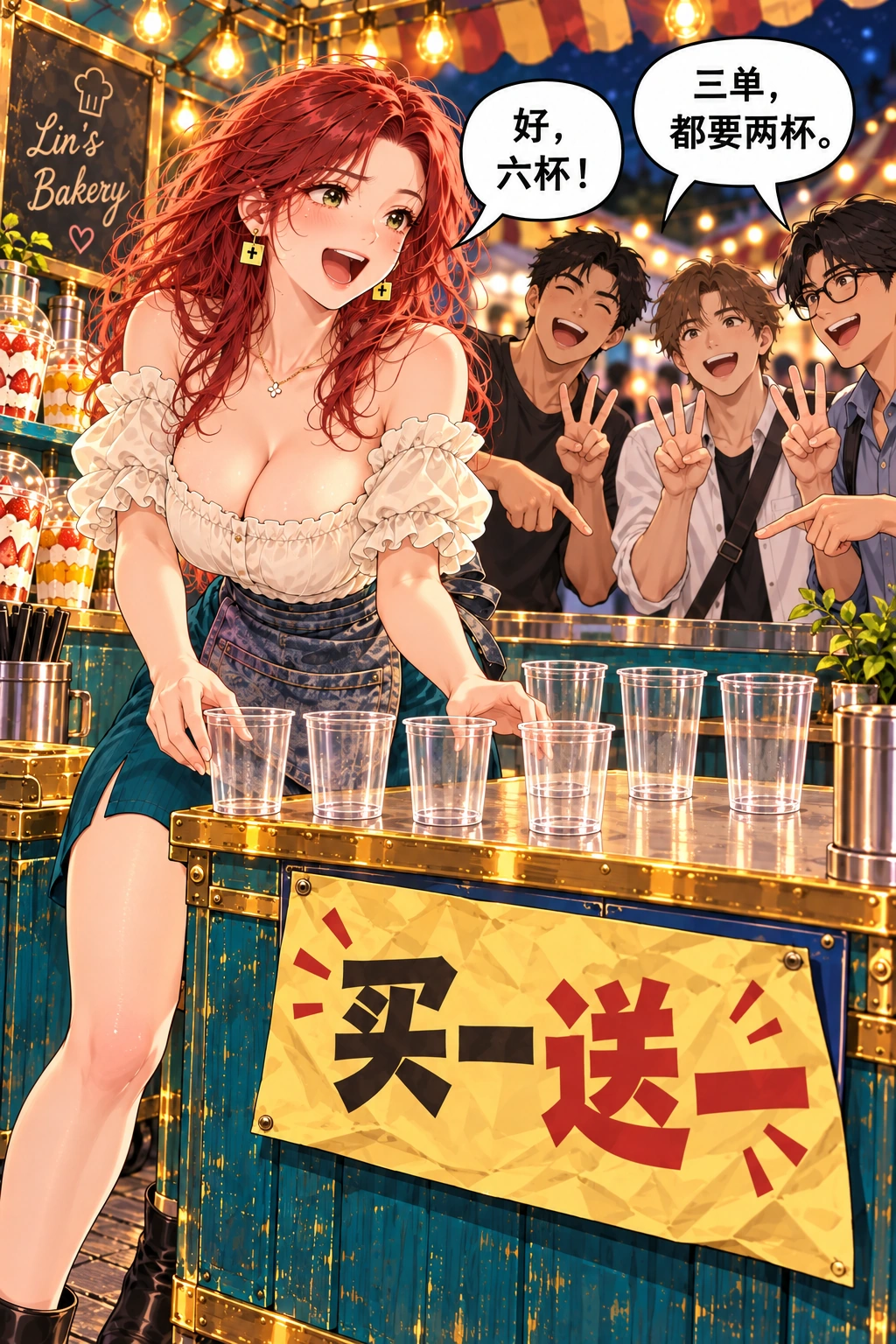 被风拐走的价牌漫画画面：《被风拐走的价牌》：她误以为人气上涨，已接三单六杯