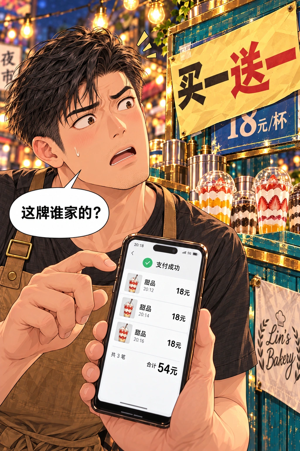 被风拐走的价牌漫画画面：《被风拐走的价牌》：他发现已收54元却须交六杯