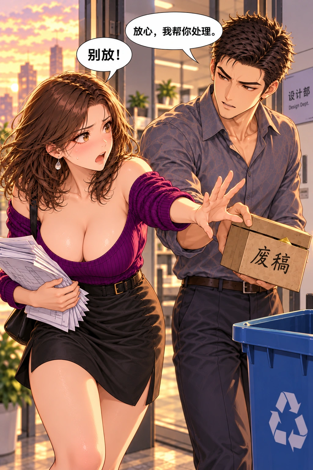 别把奖扔了漫画画面:《别把奖扔了》:他的善意解释延误了她拿回盒子的瞬间