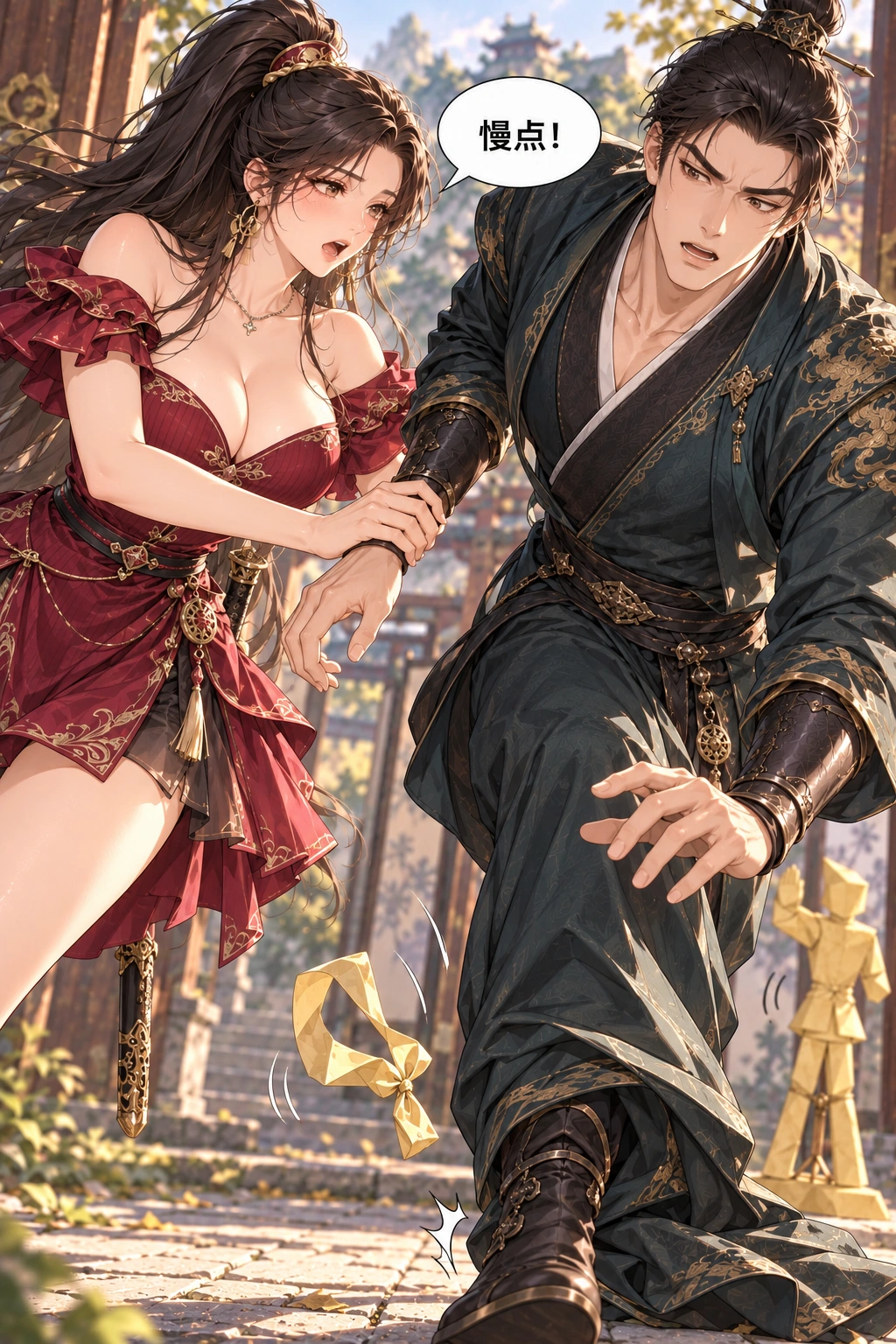 纸人比我先表演漫画画面：云绮冲出屏风扶住陆衡