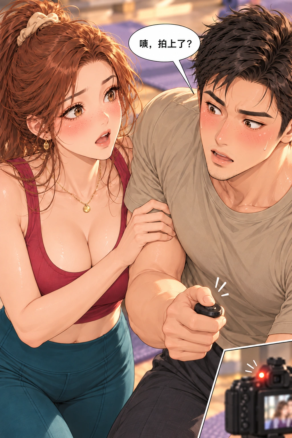 别跟假人较劲漫画画面：遥控器被按下，真实互动照片的成因可见。