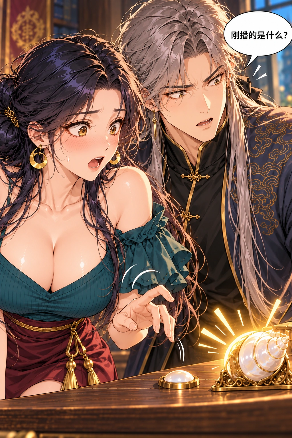 这句别播漫画画面：刚才音量极低的夸奖被回声贝金光放大，传到了整个大厅所有人耳朵里