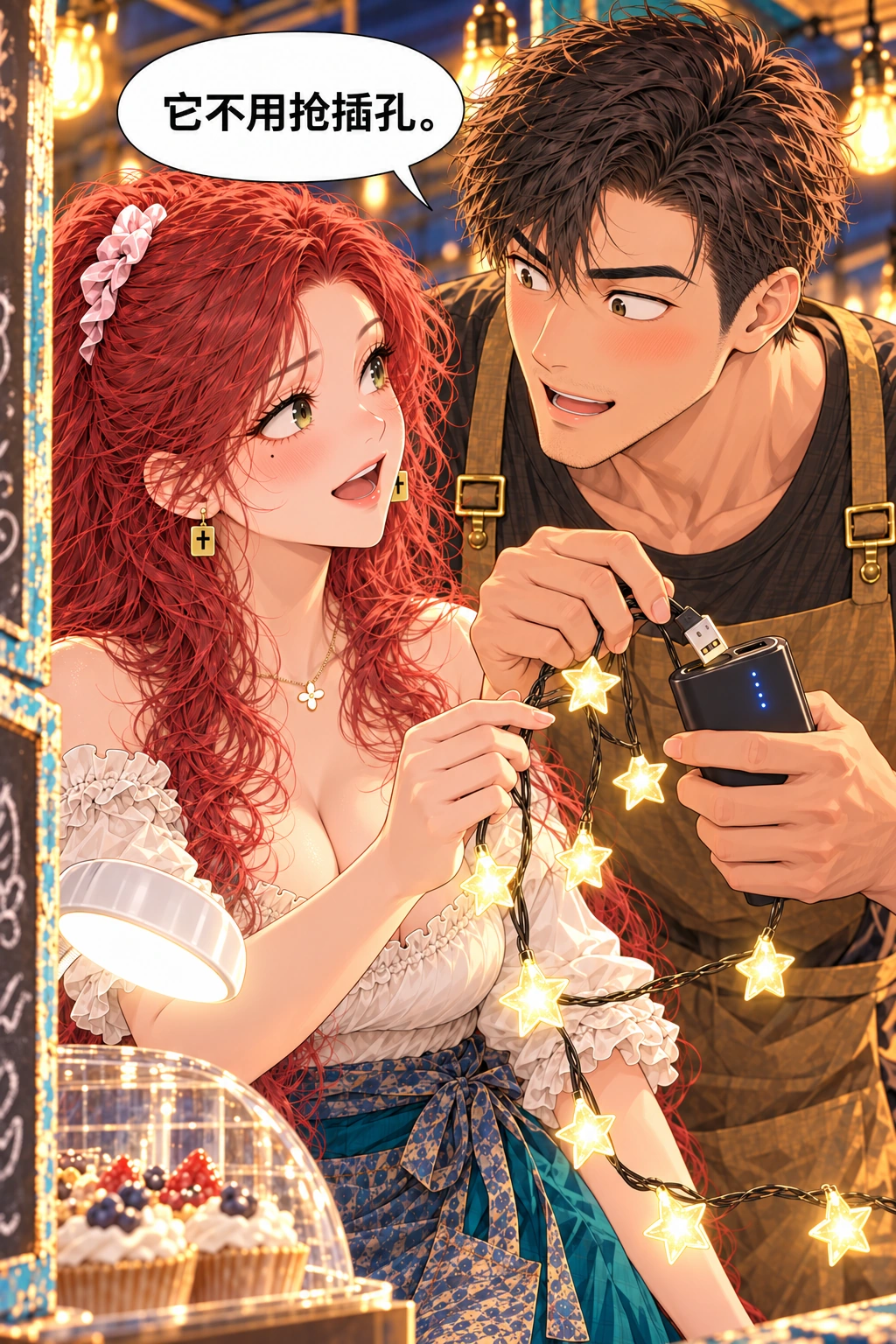 鬼摊还营业吗漫画画面：《鬼摊还营业吗》第6格：男主主动用原有充电宝解决供电，非新万能道具