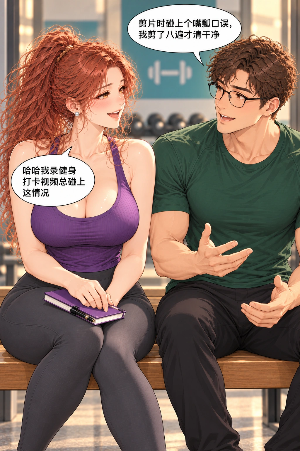 健身区的两指乌龙漫画画面：点头之交变成愿意再聊的馆友，笑点和相处都兑现。