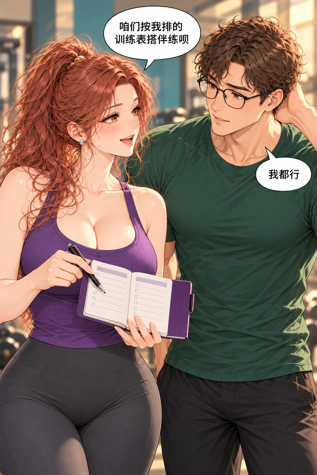 健身区的两指乌龙漫画画面：两人误把对方的配合当作同意自己期待。
