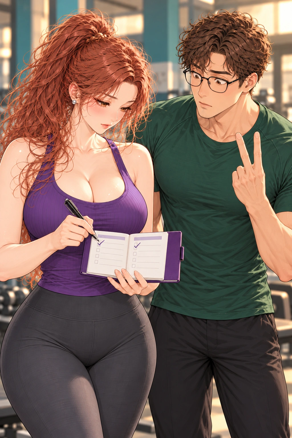 健身区的两指乌龙漫画画面：静音没有省事，反而把闲聊变成加练。