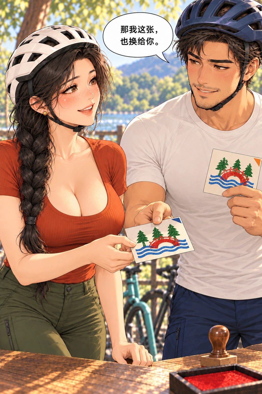 你这也叫随手？漫画画面：他也把自己的原卡给她，交换成为双向行动。