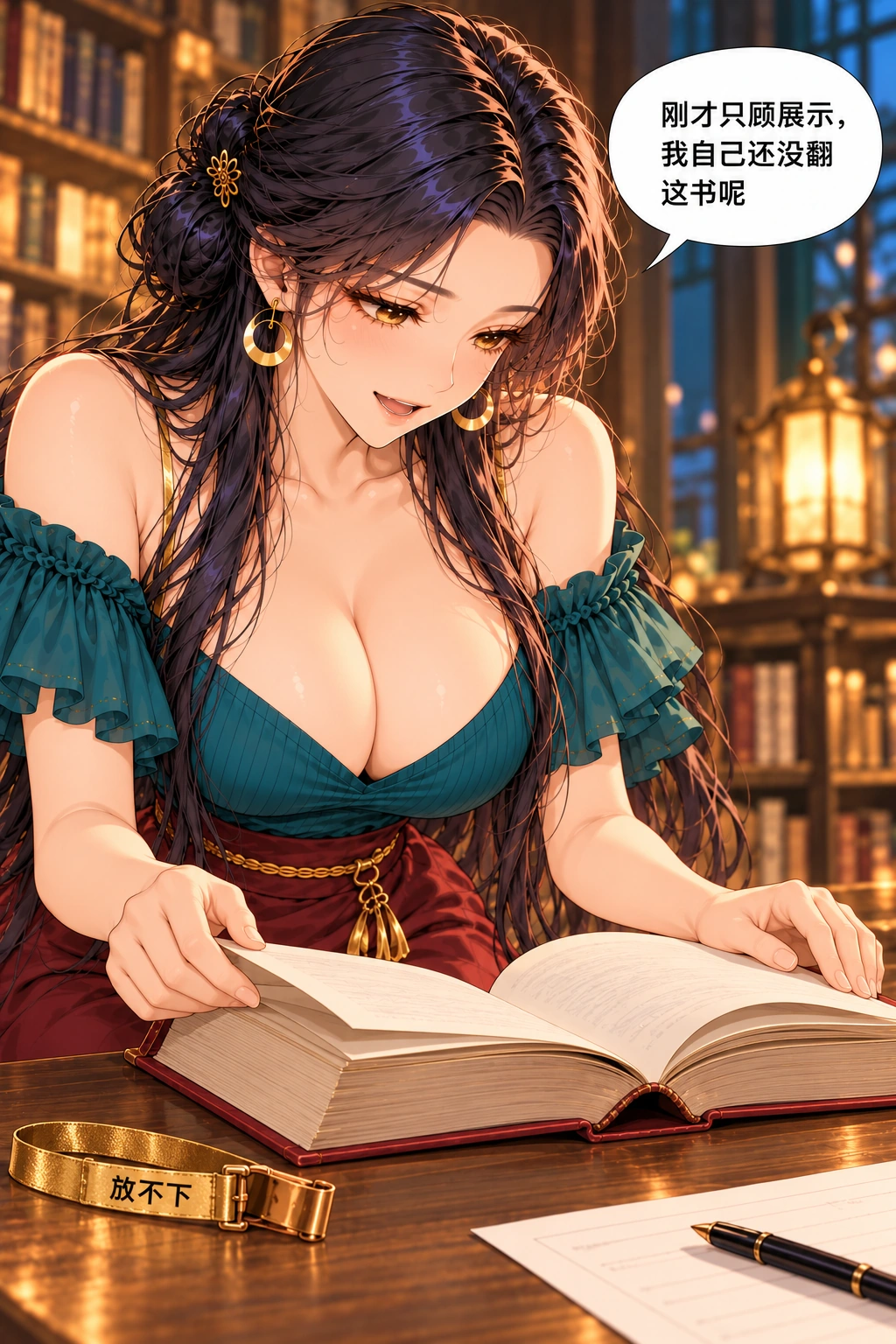这回真放不下漫画画面：她在停止表演后补真正的阅读，不是直接一解释就完成荐书。
