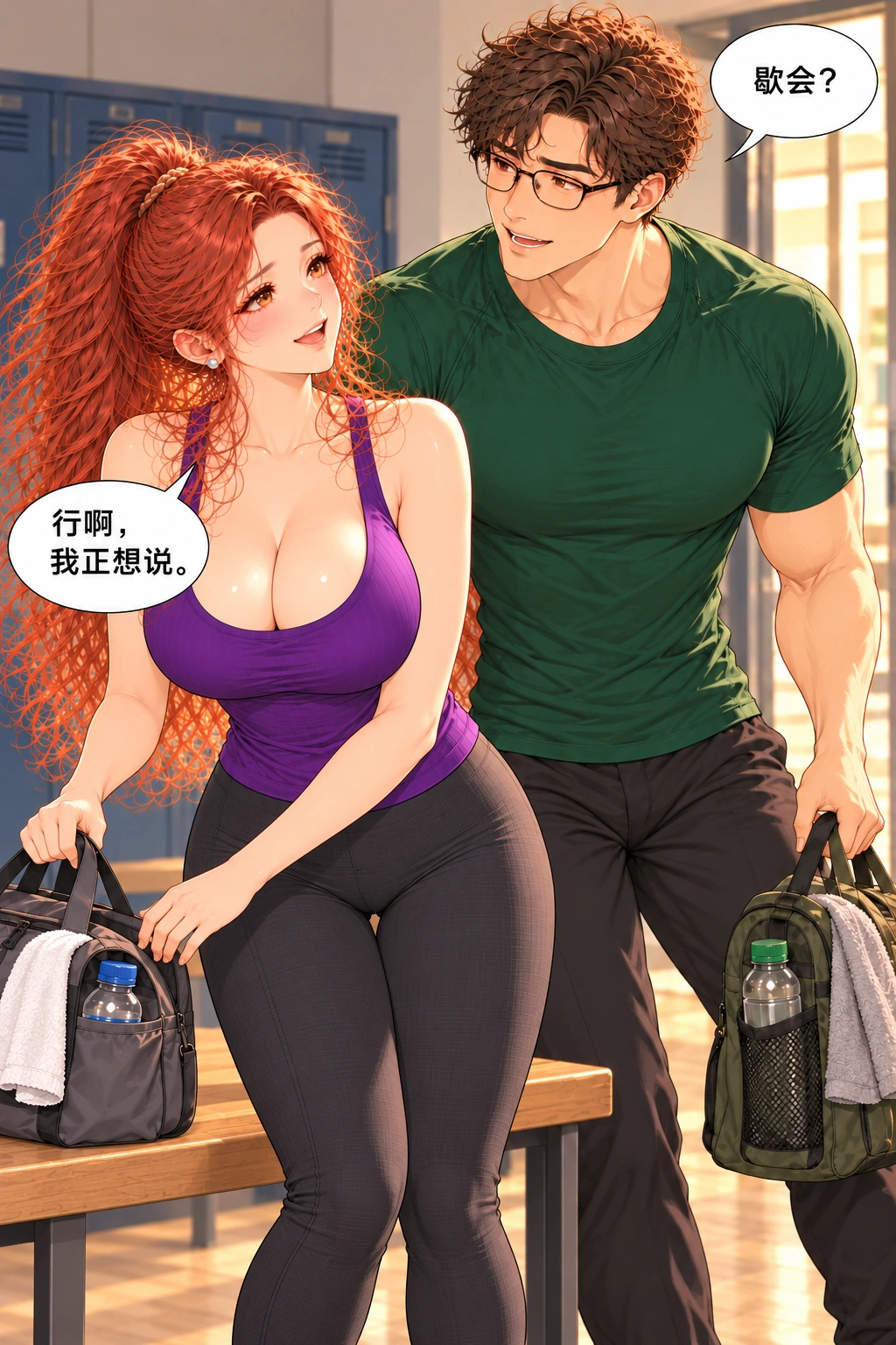 包先歇了漫画画面：两人都愿在此歇聊，唐绮开始优先摆自己的东西。