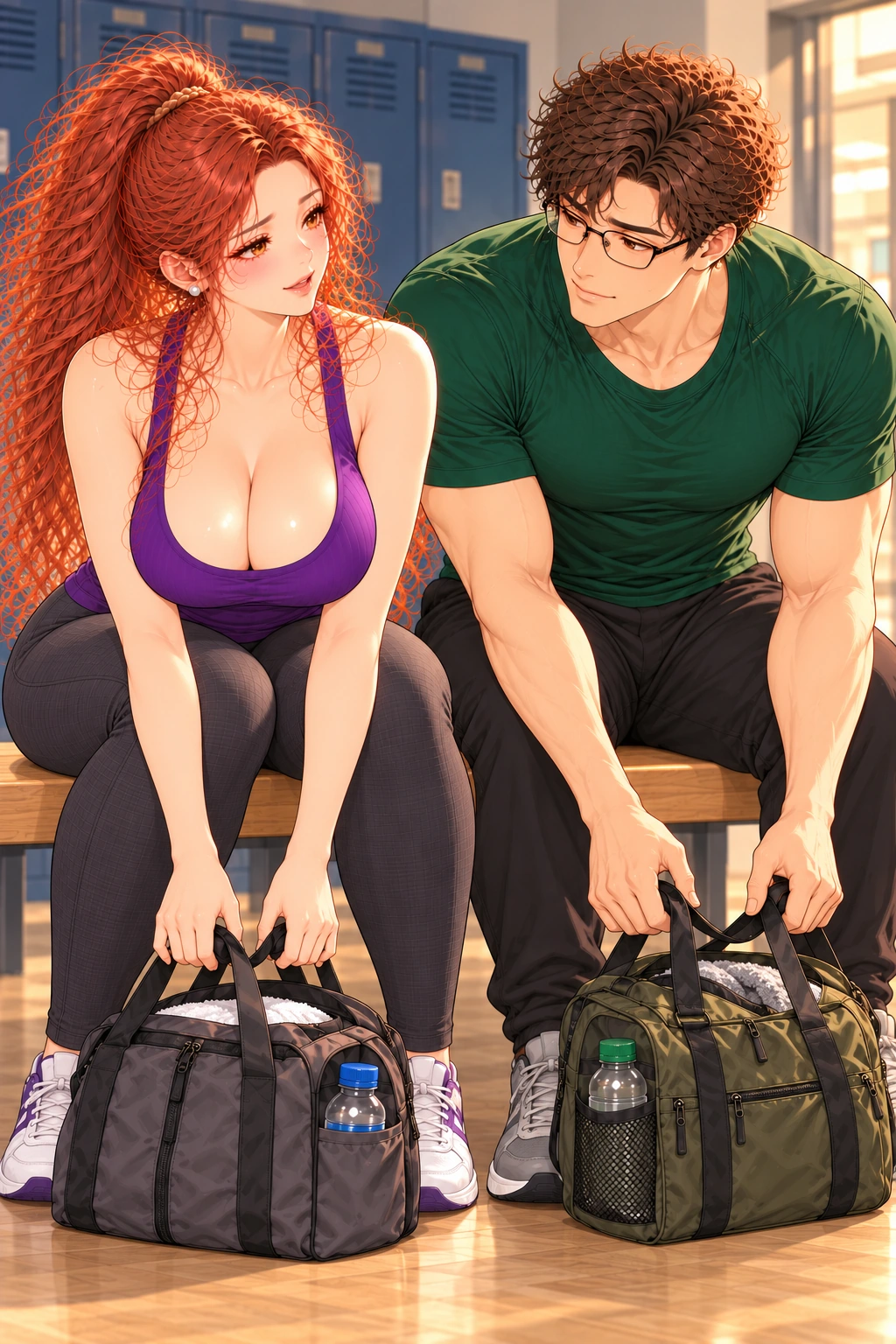 包先歇了漫画画面：两个人的包都到脚边，座位与膝手真正释放。