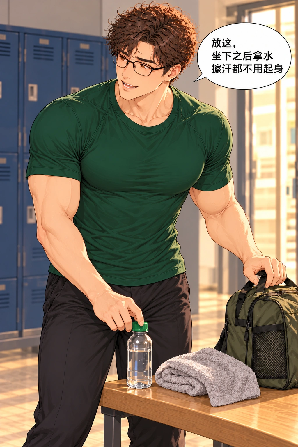 包先歇了漫画画面：他也为自己的取用摆法占了座，两只包一左一右。