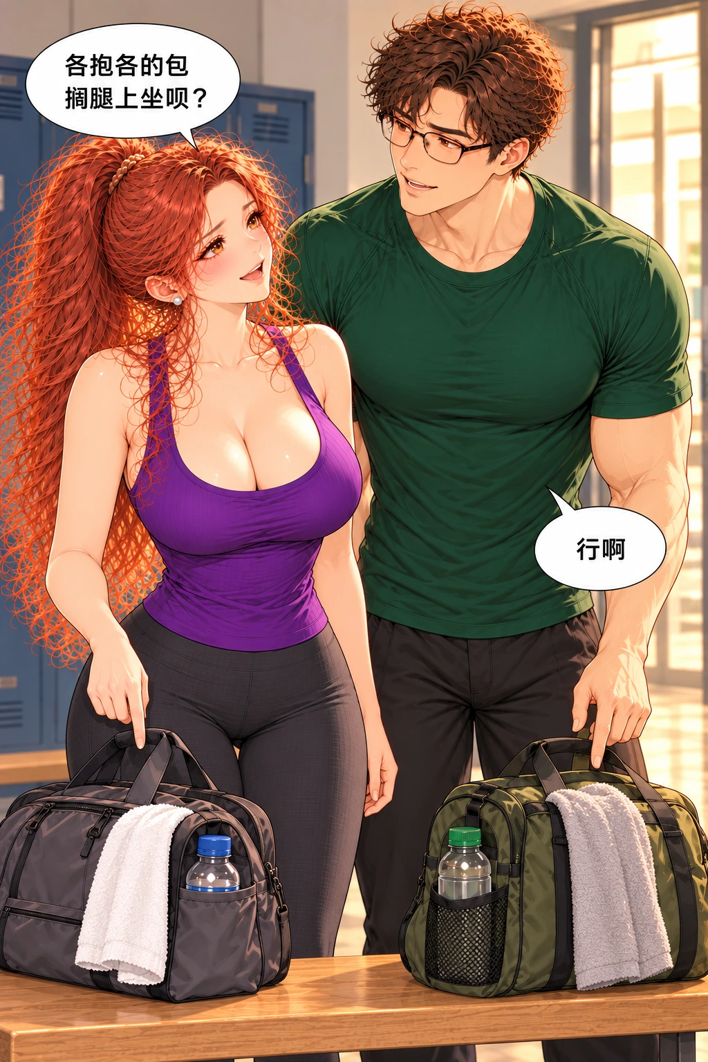 包先歇了漫画画面：座位被自己的包占用，双方明确选抱包坐这个补救办法。