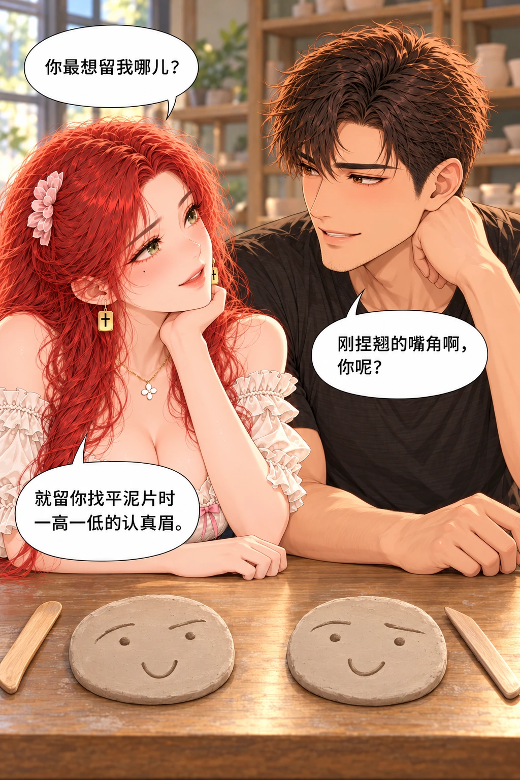 你把我改没了漫画画面：《你把我改没了》：两人都说出自己的观察偏爱，关系推进有具体对象。