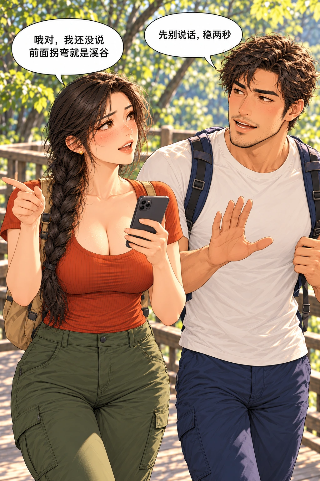 风还没轮到说话漫画画面：《风还没轮到说话》：她加说景物引出他的再次提醒，录音变成两人忙碌的现场。