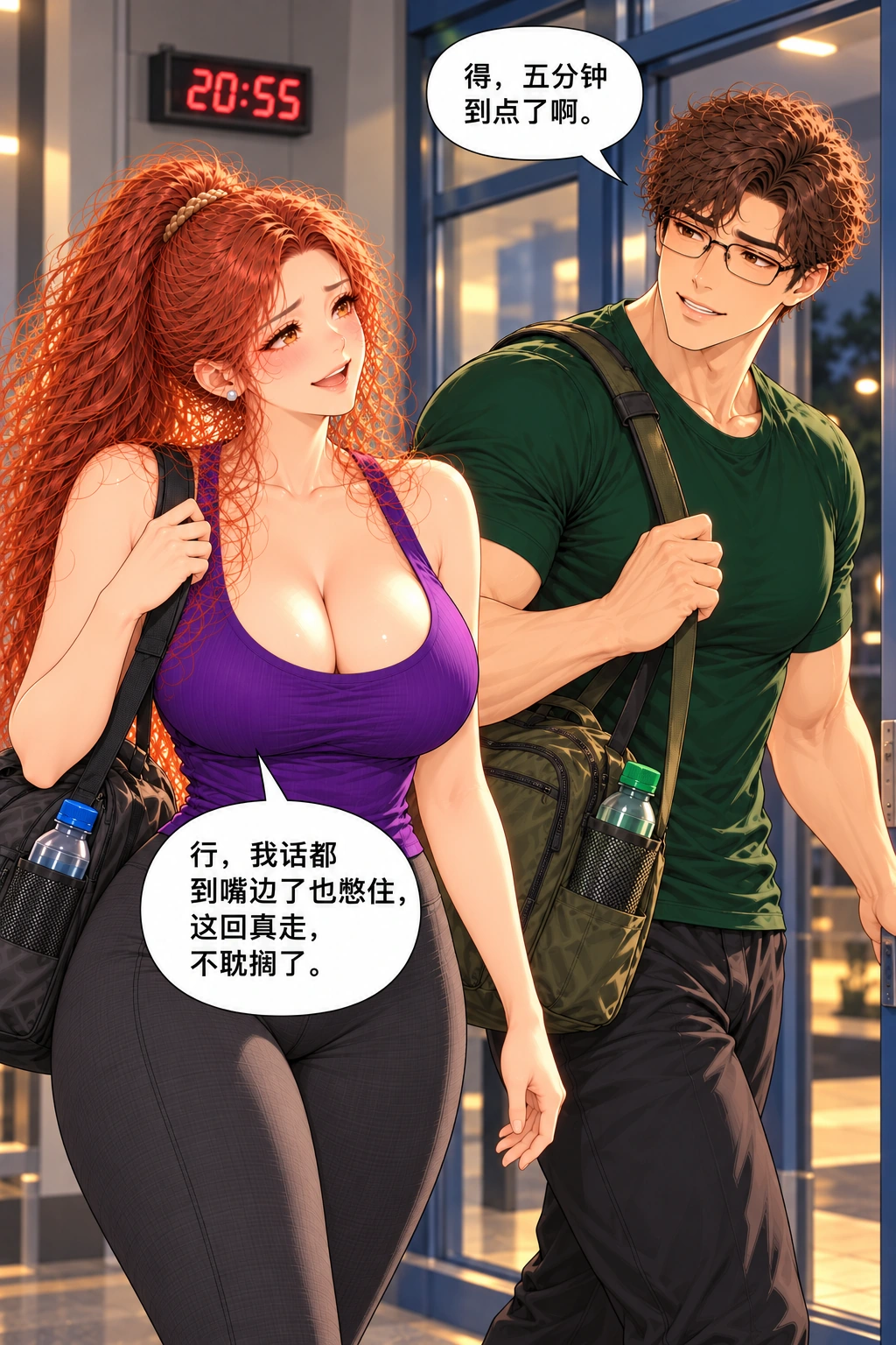 说走又没走漫画画面：《说走又没走》：五分钟真的到点，二人停止再开话题，把愿聊和该走分开兑现。