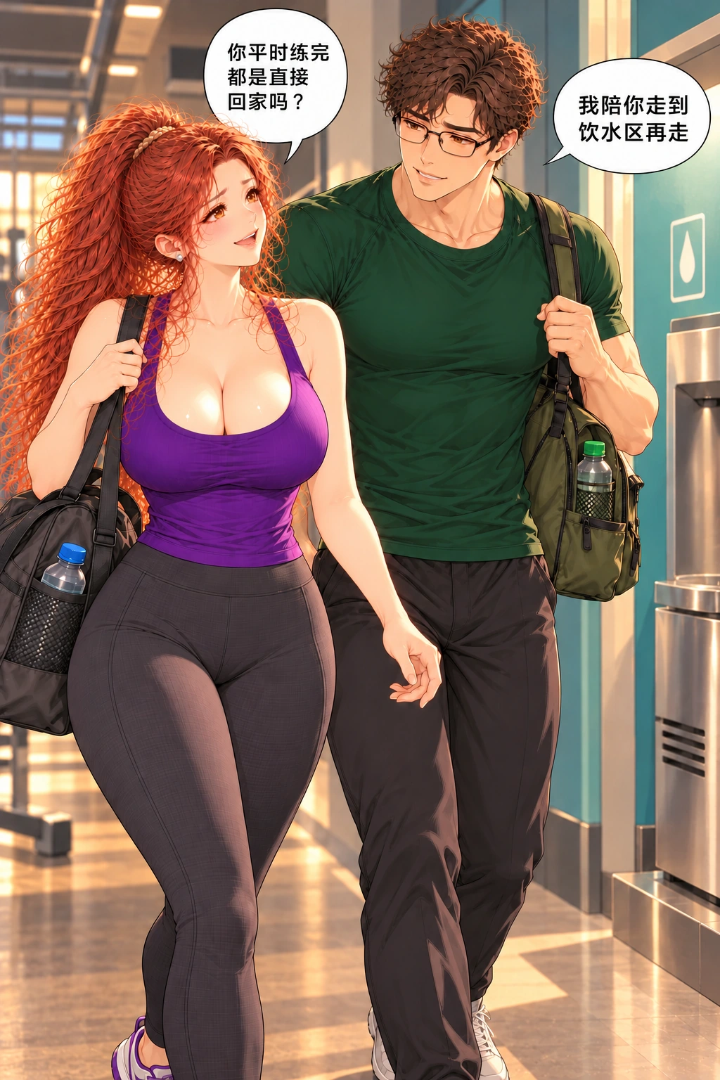 说走又没走漫画画面：《说走又没走》：唐绮用闲话留住话头，陆闻借陪到饮水区继续留下。