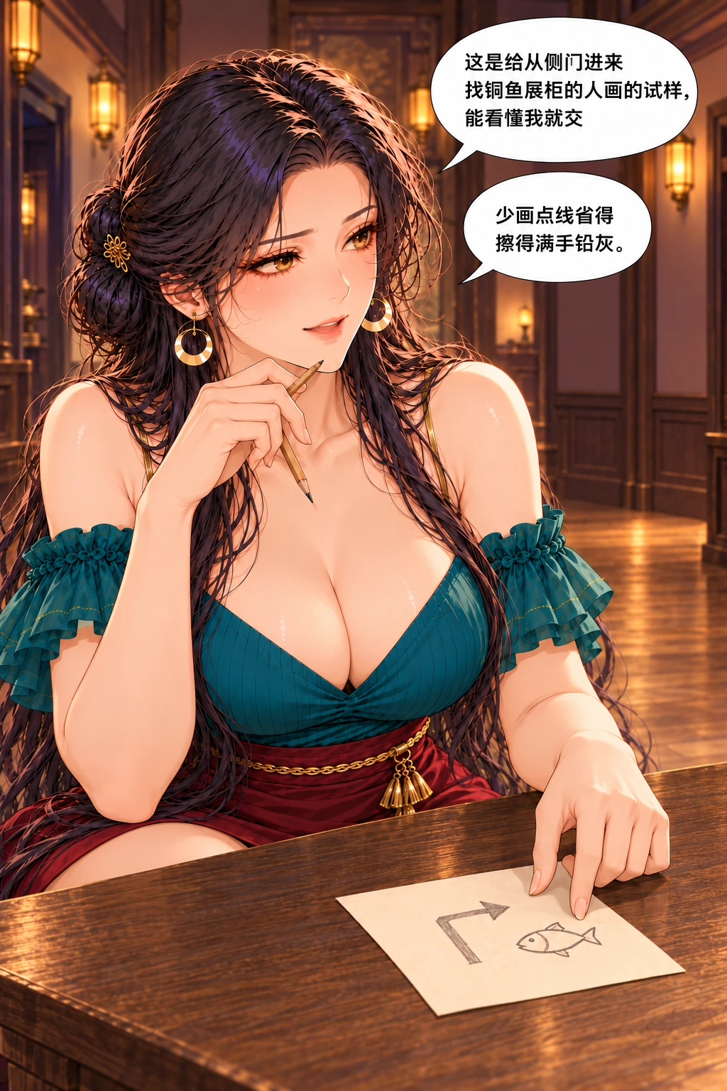 活箭头请收手漫画画面:《活箭头请收手》:侧门找铜鱼柜的任务与她想少画快交的欲望同时可读。