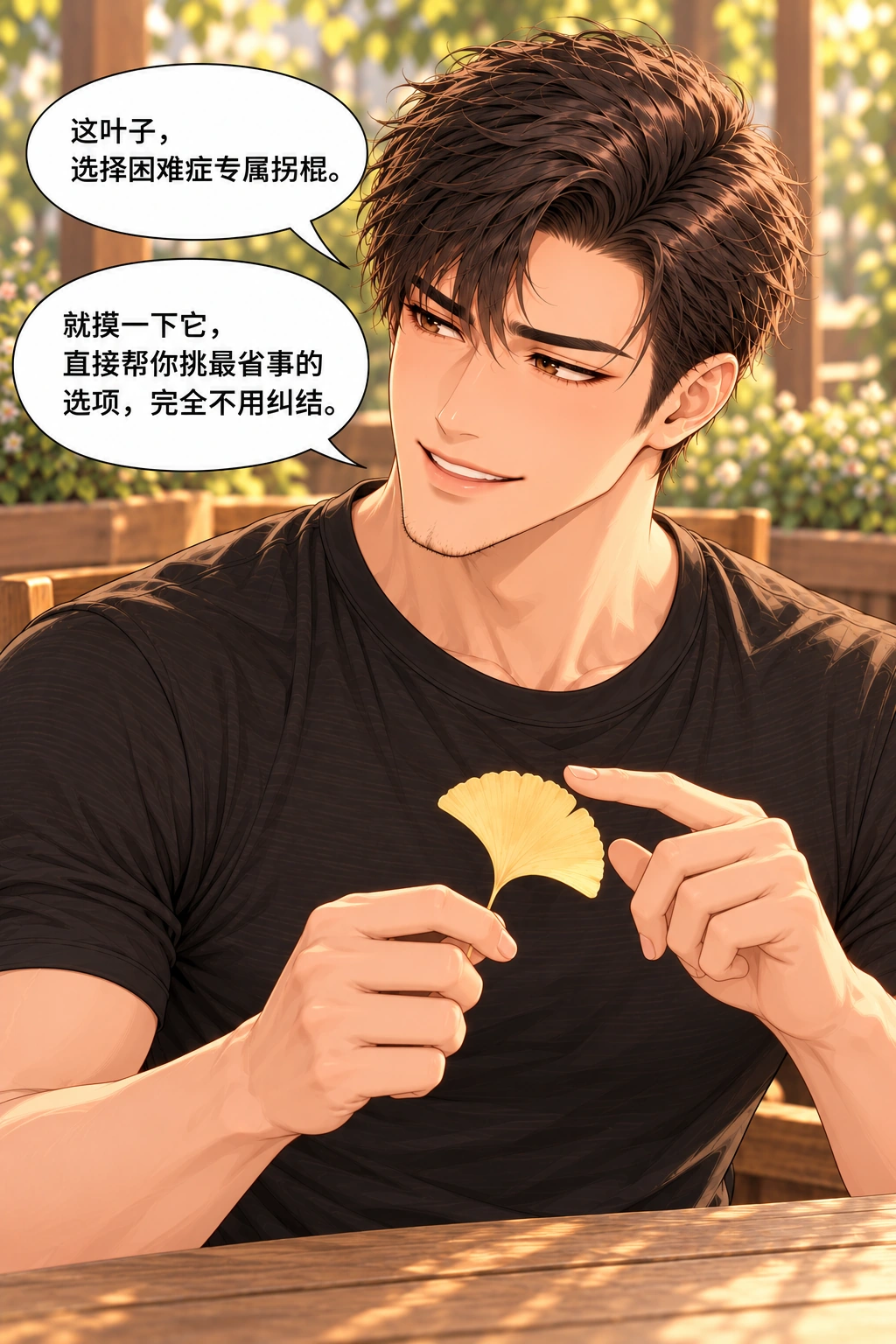 叶子先下班漫画画面:《叶子先下班》:周予开始推销省事拐棍,提出遇到选择就挑最省事