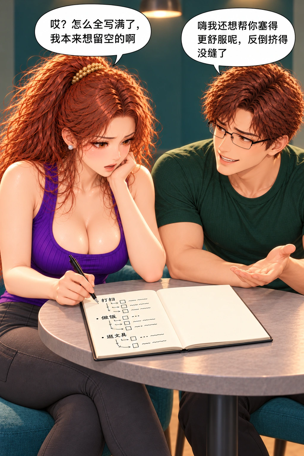 发呆也要打卡漫画画面:《发呆也要打卡》:宽松愿望变成密集待办,双方都看见自己加出来的问题。