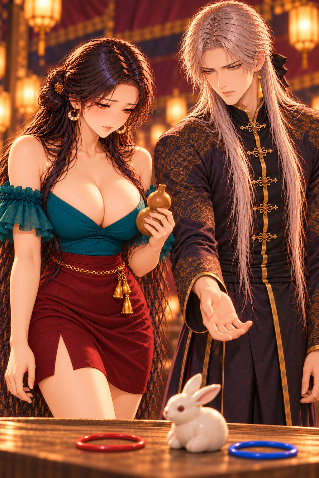 至少这句准了漫画画面:《至少这句准了》:第四圈落空,二人手中都无环,兔未中且本轮结束。